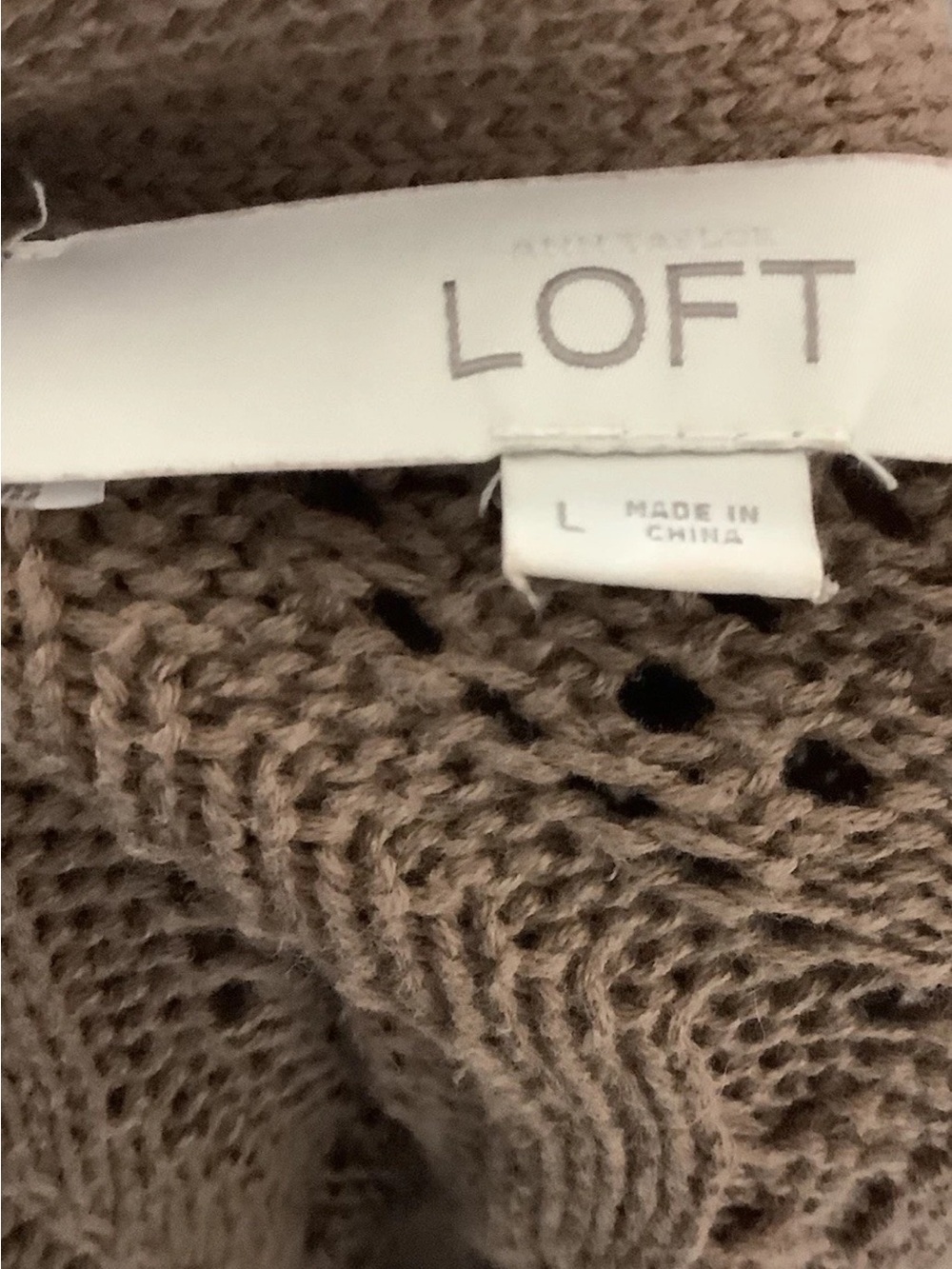 Loft Sz L 100% Cotton Leaf Knit Short Sleeve Open Boho Natural Cardigan Brown - Picture 4 of 5